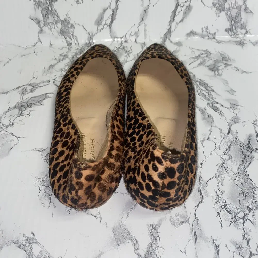 Garnet Hill Brown Calf Hair Animal Print Adrian Pointed Ballet Flats Women's 8.5